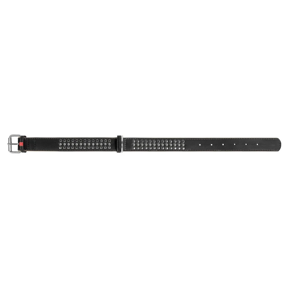 Plochý kožený obojok Soft čierno béžový vybíjaný, Obvod krku: dĺžka: 46 - 60 cm, širka: 35 mm