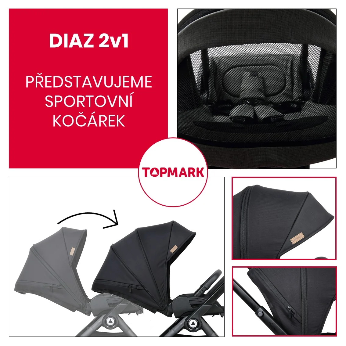 Topmark Diaz športový kočík 2v1 s vaničkou, čierny