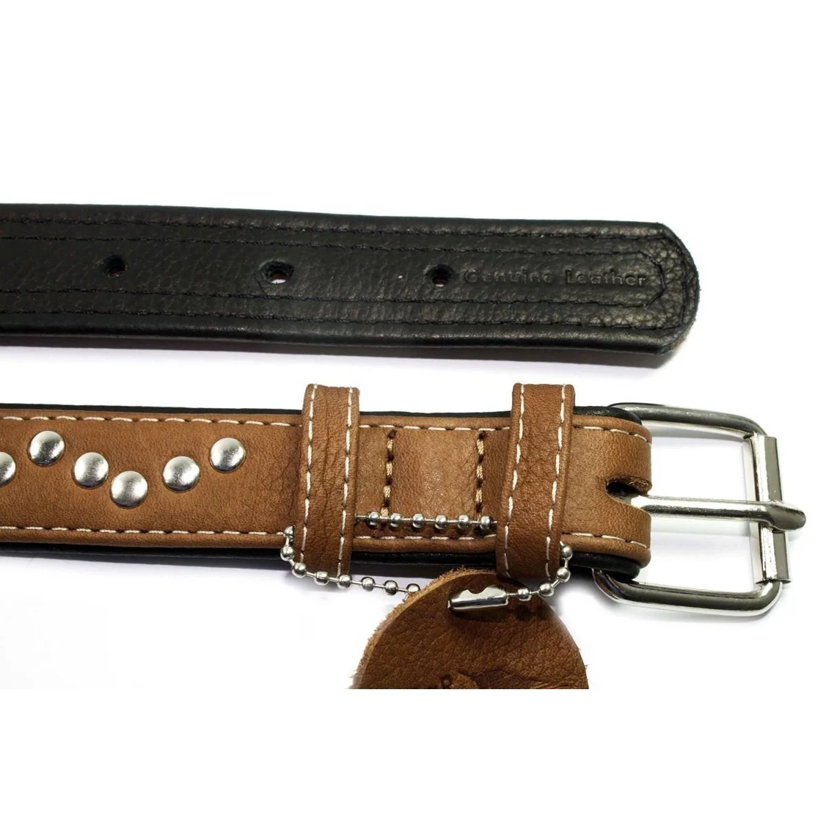 Plochý kožený obojok Soft hnedo čierny vybíjaný, Obvod krku: dĺžka: 38 - 49 cm, širka: 25 mm