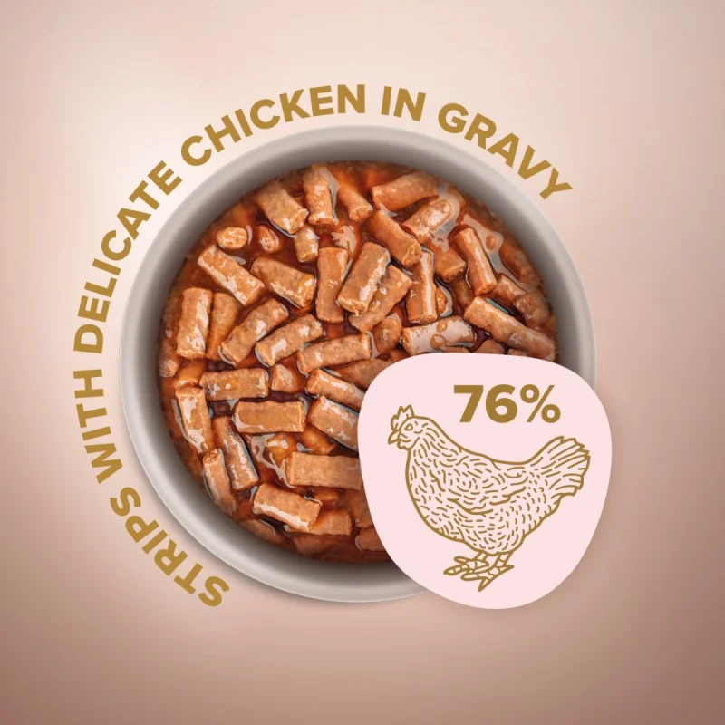 CLUB 4 PAWS Premium Plus kapsičky pre mačky prúžky s kuracim mäsom v omačke 85g (8094)