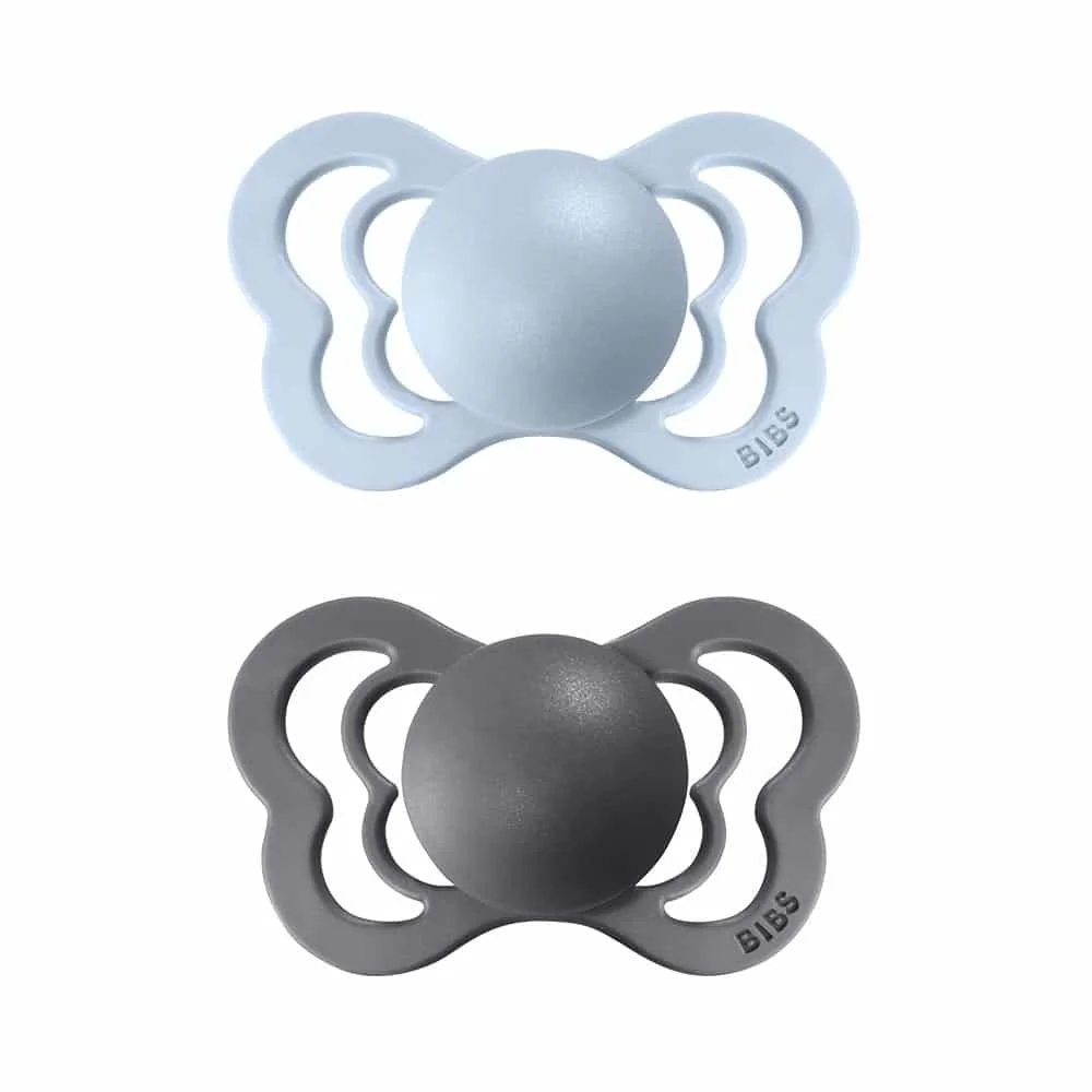 BIBS Couture ortodontické cumlíky z prírodného kaučuku 2ks veľkosť 1 - Iron / Baby Blue