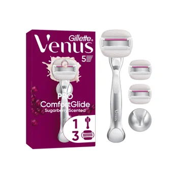 Gillette Venus Pro ComfortGlide Sugarberry holiaci strojček, 3 holiace hlavice + nástenný držiak 1 set
