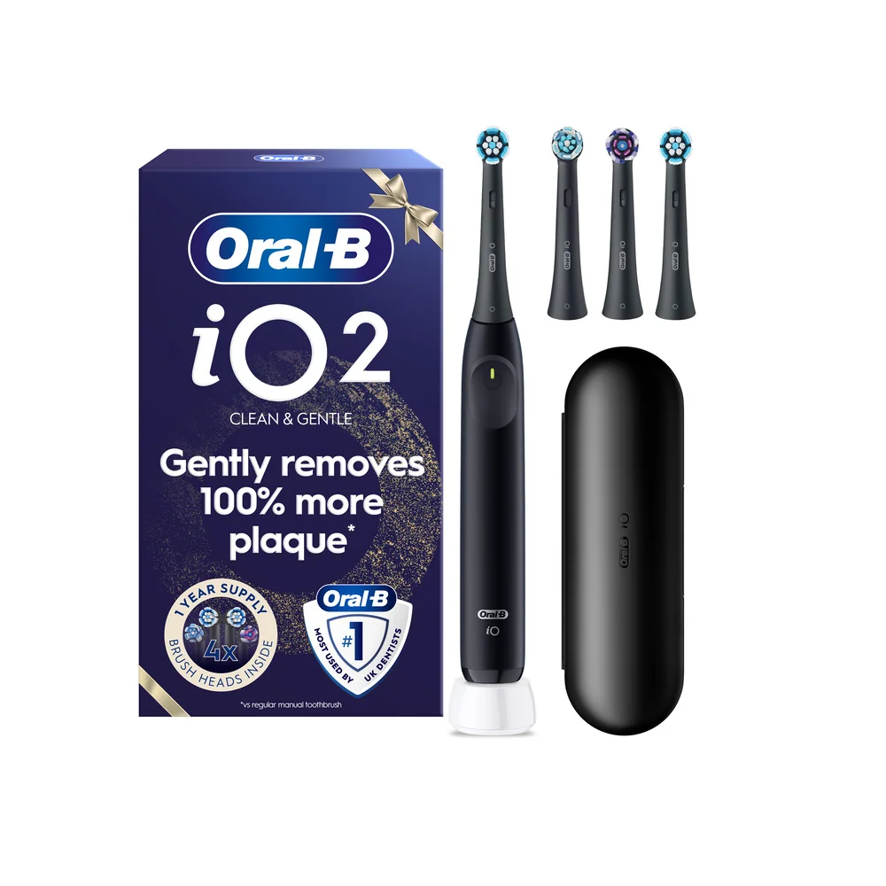 Oral-B iO 2 Elektrická zubná kefka | Vianočné vydanie | Čierne |4 kefkové hlavy | Cestovné puzdro 1 ks