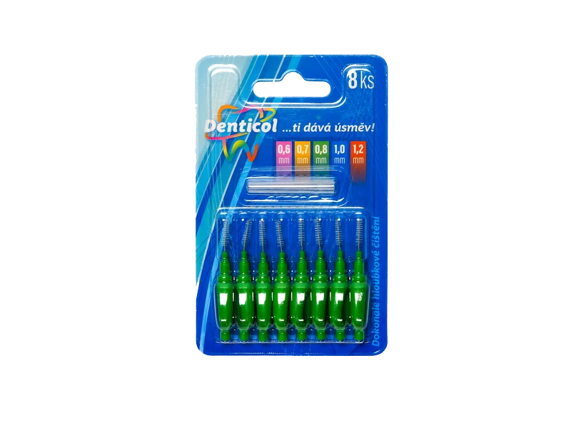 Denticol vel. 0,8mm, medzizubná kefka s plochou rukoväťou 1×8 ks, medzizubná kefka