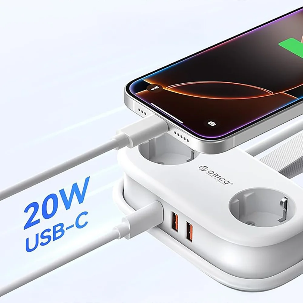 Orico AP3 predlžovačka 5in1 2x USB-A / 1x USB-C / 2x AC 20W, biela