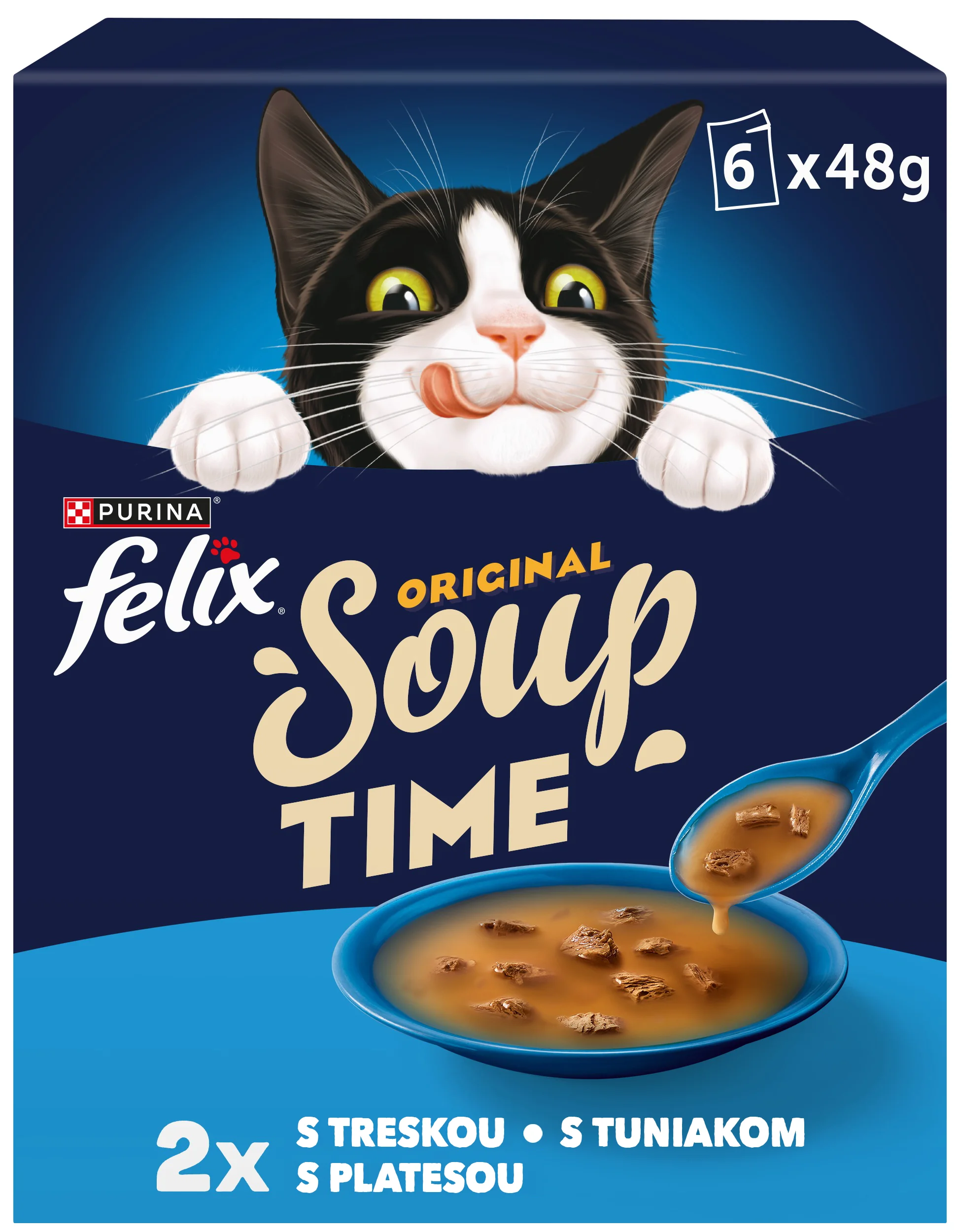 Felix Soup polievky pre mačky treska, tuniak, platesa 6×48 g 6×48 g, polievky pre mačky