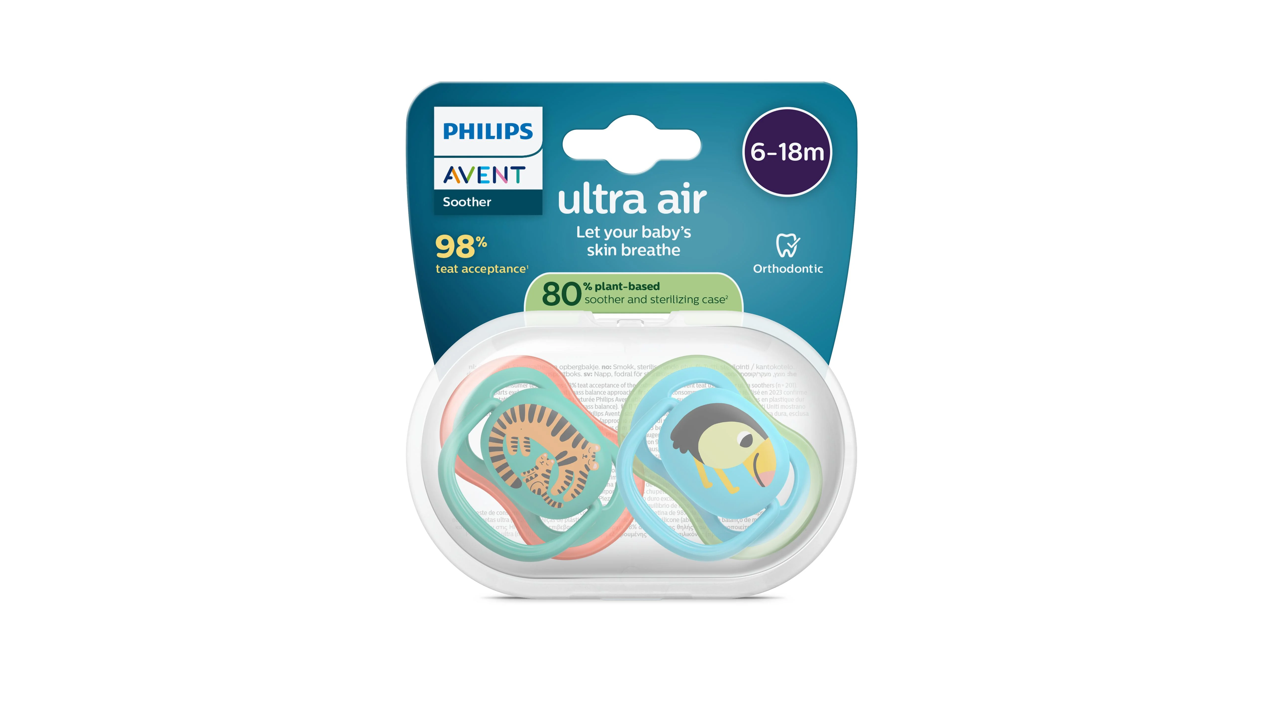 Philips AVENT - Cumlík Ultra air s obrázkom SCF087/11, 6-18 m, chlapec, modrá/zelená 2 ks