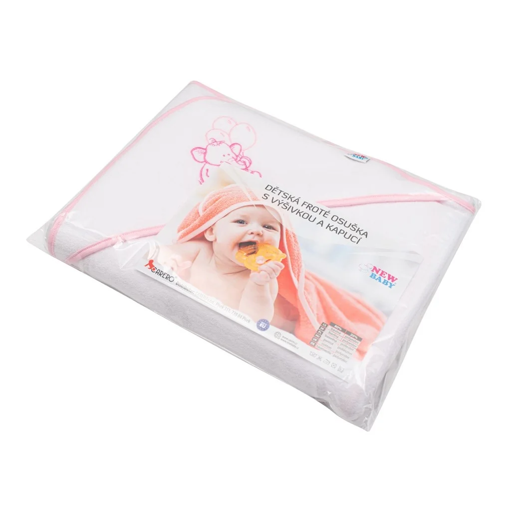 Detská froté osuška s výšivkou a kapuckou New Baby 100x100 biela