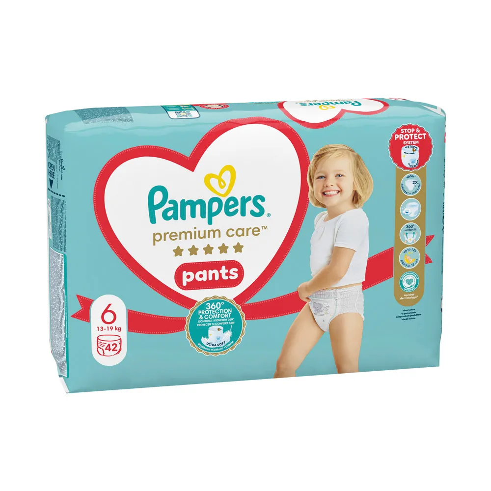 Pampers Premium Care plienkové nohavičky veľkosť 6, 42 ks, 13-19kg 1×42 ks, plienkové nohavičky