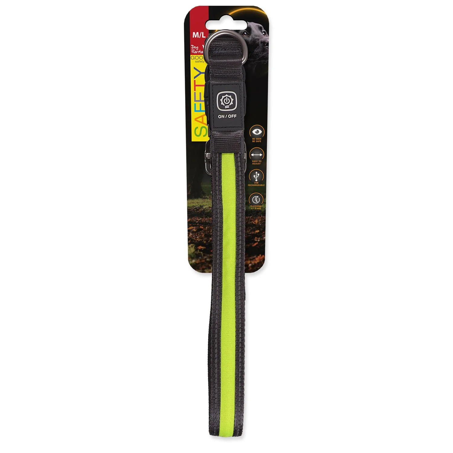 Obojok Dog Fantasy USB LED nylonový svietiaci M-L zelený 2,5x45-65cm