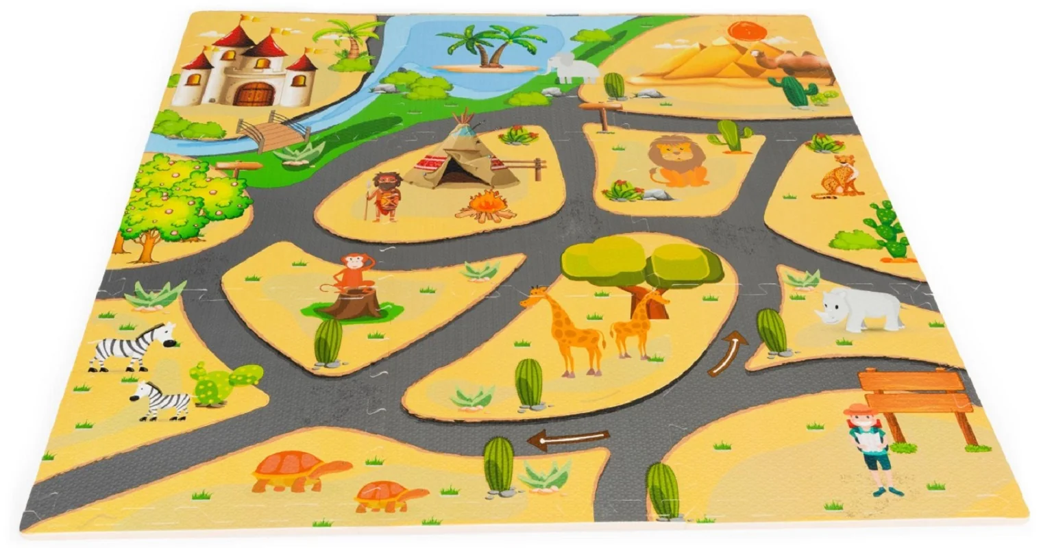 Detské penové puzzle 93,5x93,5cm, hracia deka, podložka na zem Safari, 9 dielov