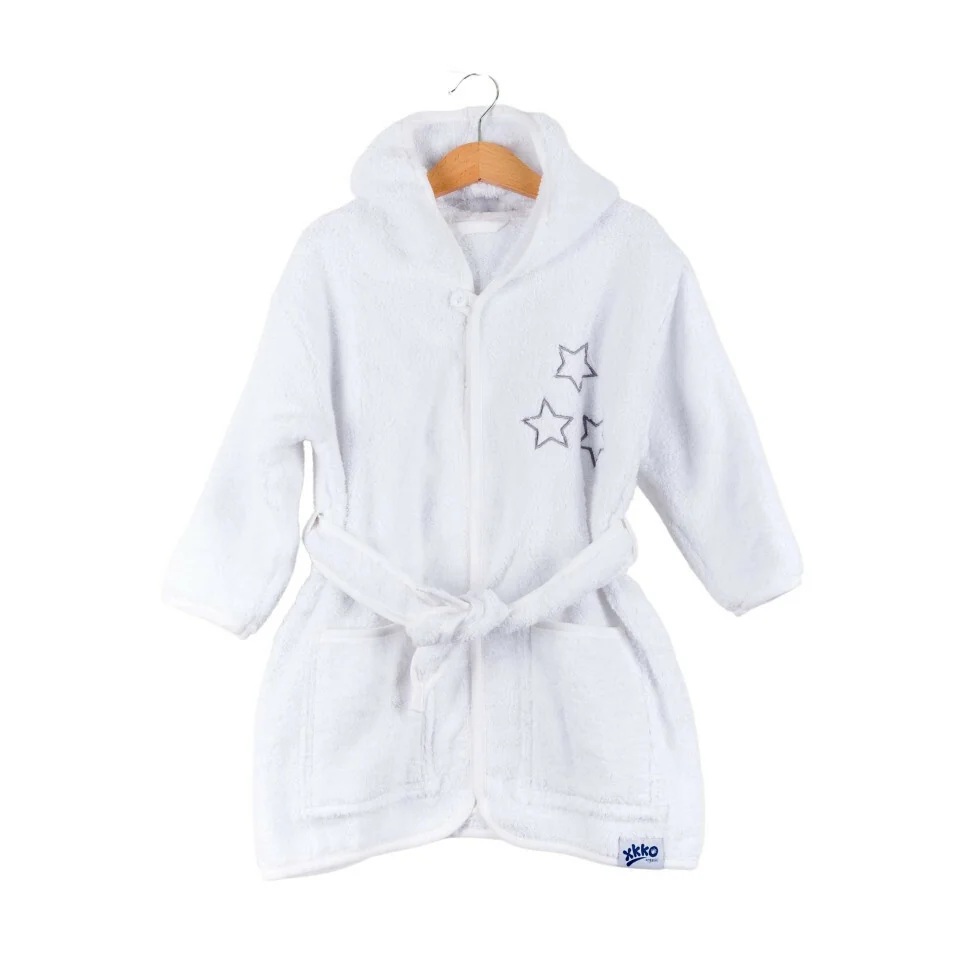XKKO BIO Bavlnený župan Organic - White Stars, 12-24m, biely