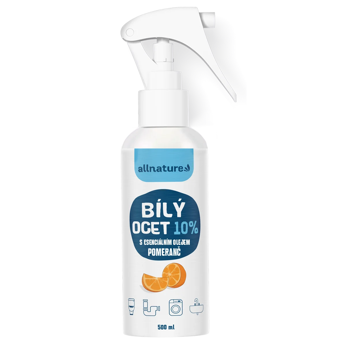 Allnature Biely ocot sprej 10% s vôňou pomaranča 1×500 ml, biely ocot