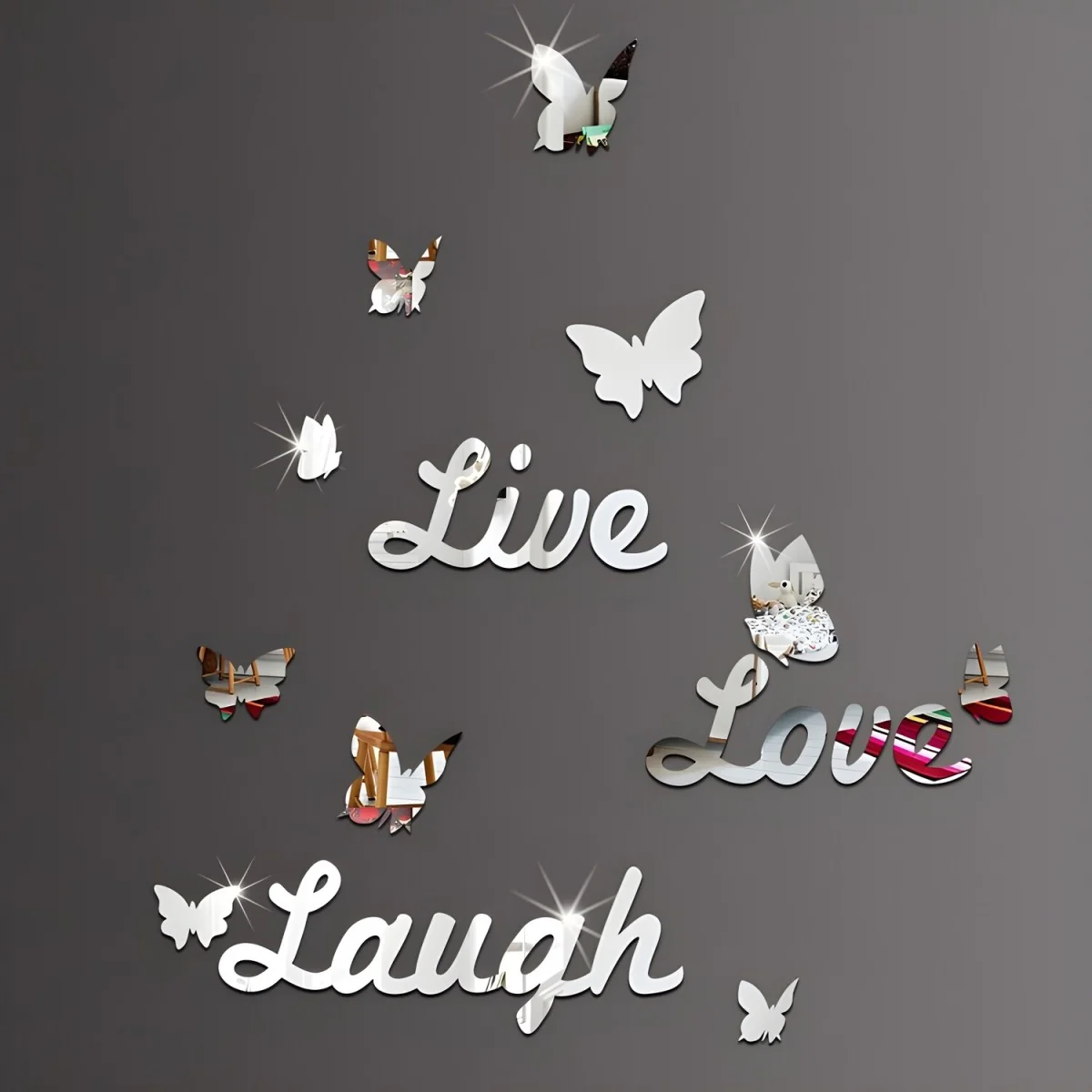 Zrkadlové samolepky na stenu - Live, Love, Laugh Samolepky na stenu, 23x