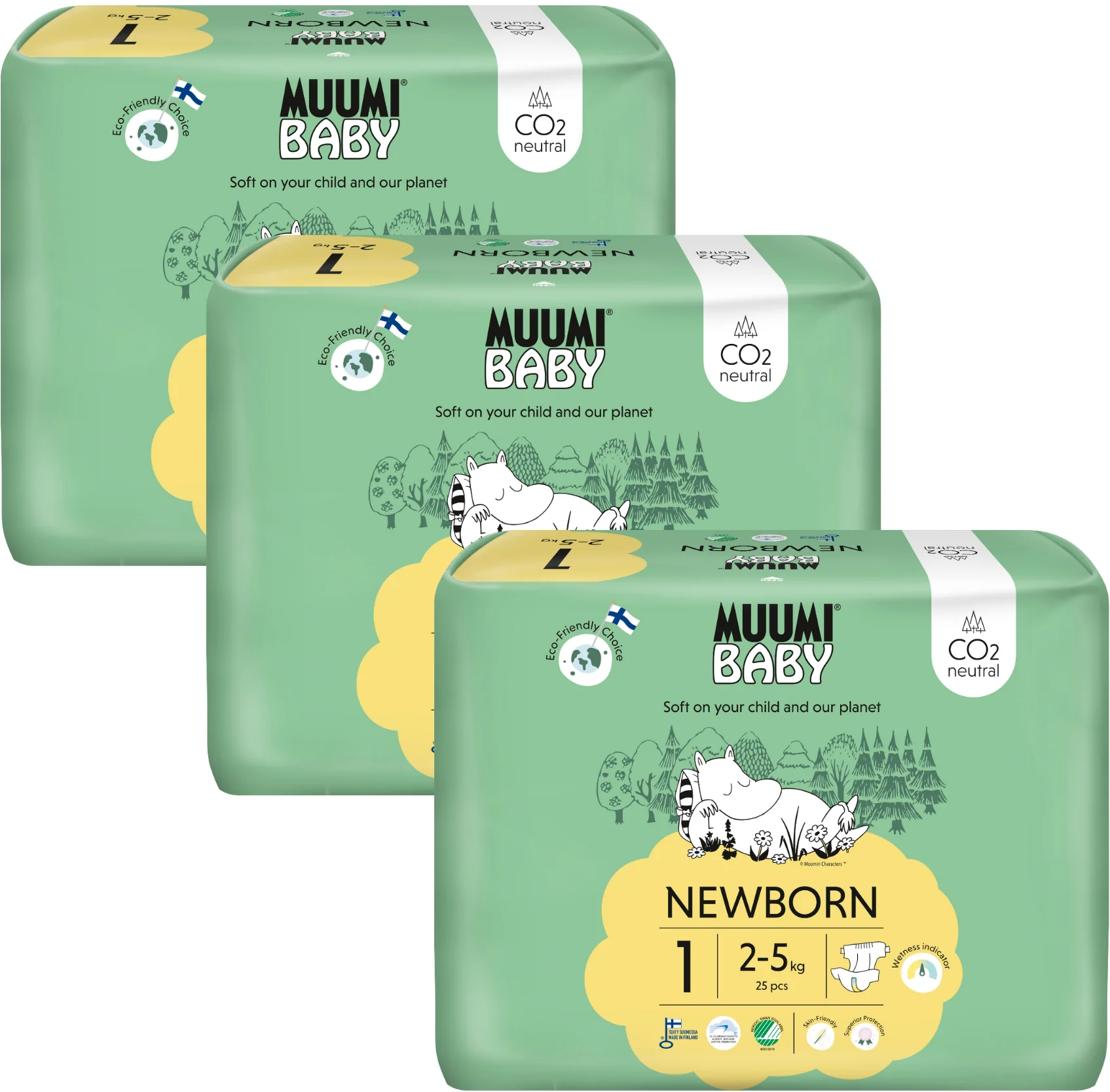 Muumi Baby 1 Newborn 2-5 kg, mesačné balenie eko plienok 1×75ks, EKO plienky