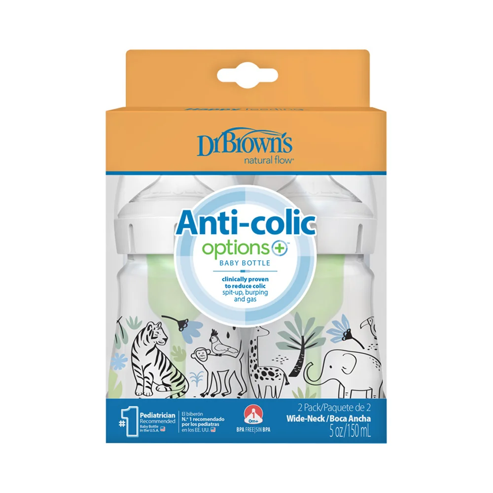 Dojčenská fľaša Džungľa options+ Wide Neck 150 ml Anti-colic – 2 ks (WB52014)