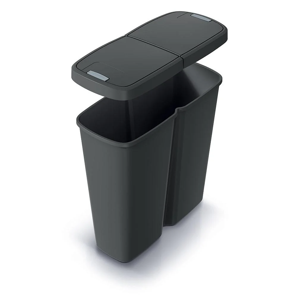 Odpadkový kôš Prosperplast COMPACTA Q DUO, 50 l recyklovaná čierna s čiernym vekom NDAB50-S411*