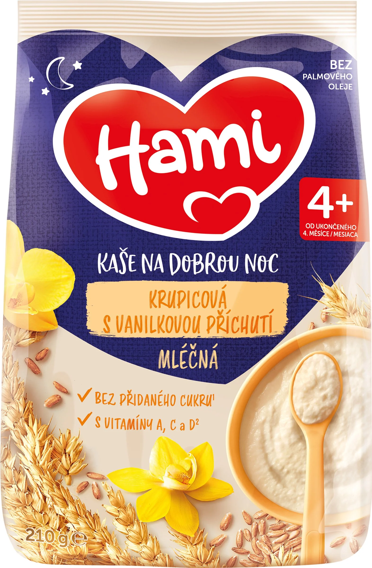 HAMI Mliečna kaša krupicová s vanilkovou príchuťou 1×210 g, krupicová kaša