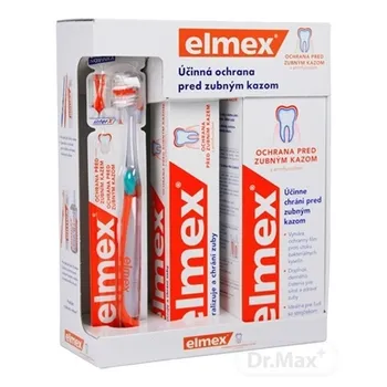 ELMEX CARIES PROTECTION SYSTÉM PROTI ZUBNÉMU KAZU 1×1 set, zubná kefka + zubná pasta + ústna voda