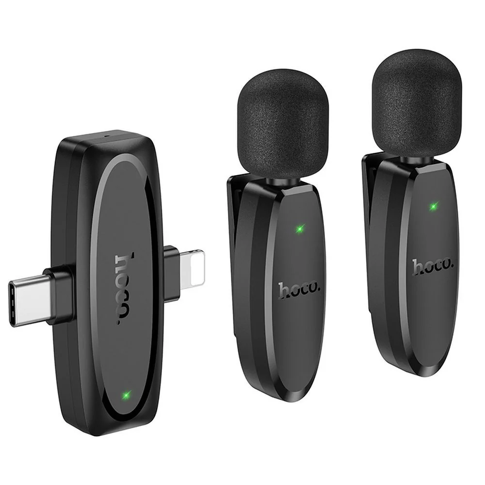 Hoco L15 bezdrôtový lavalier mikrofón Lightning / USB-C 2ks, čierny
