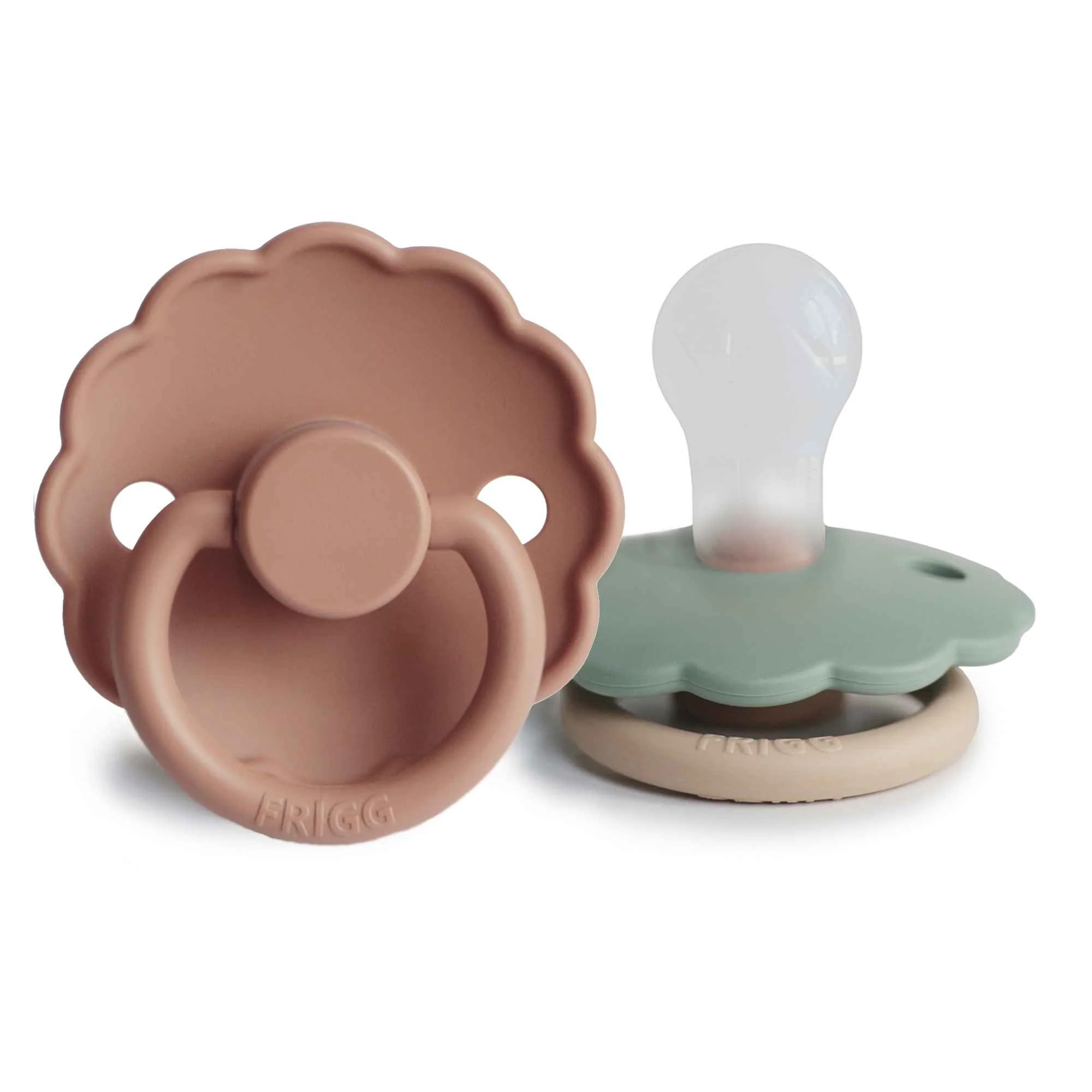 FRIGG Daisy silikónové cumlíky Rose Gold/Willow, 0-6m, dvojbalenie 1×2 ks, cumlíky