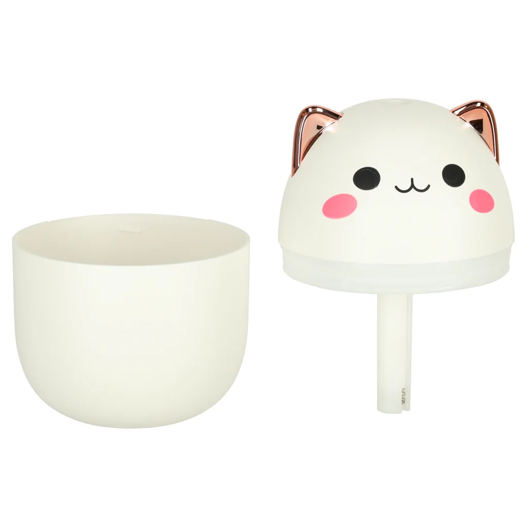 Zvlhčovač vzduchu „Kitty“ biely – 250 ml, USB, 2 režimy hmly, RGB podsvietenie