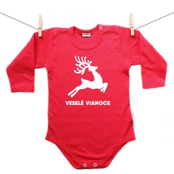 Boodyy Červené body s dlhým rukávom Veselé Vianoce so sobom Veľkosť: 80