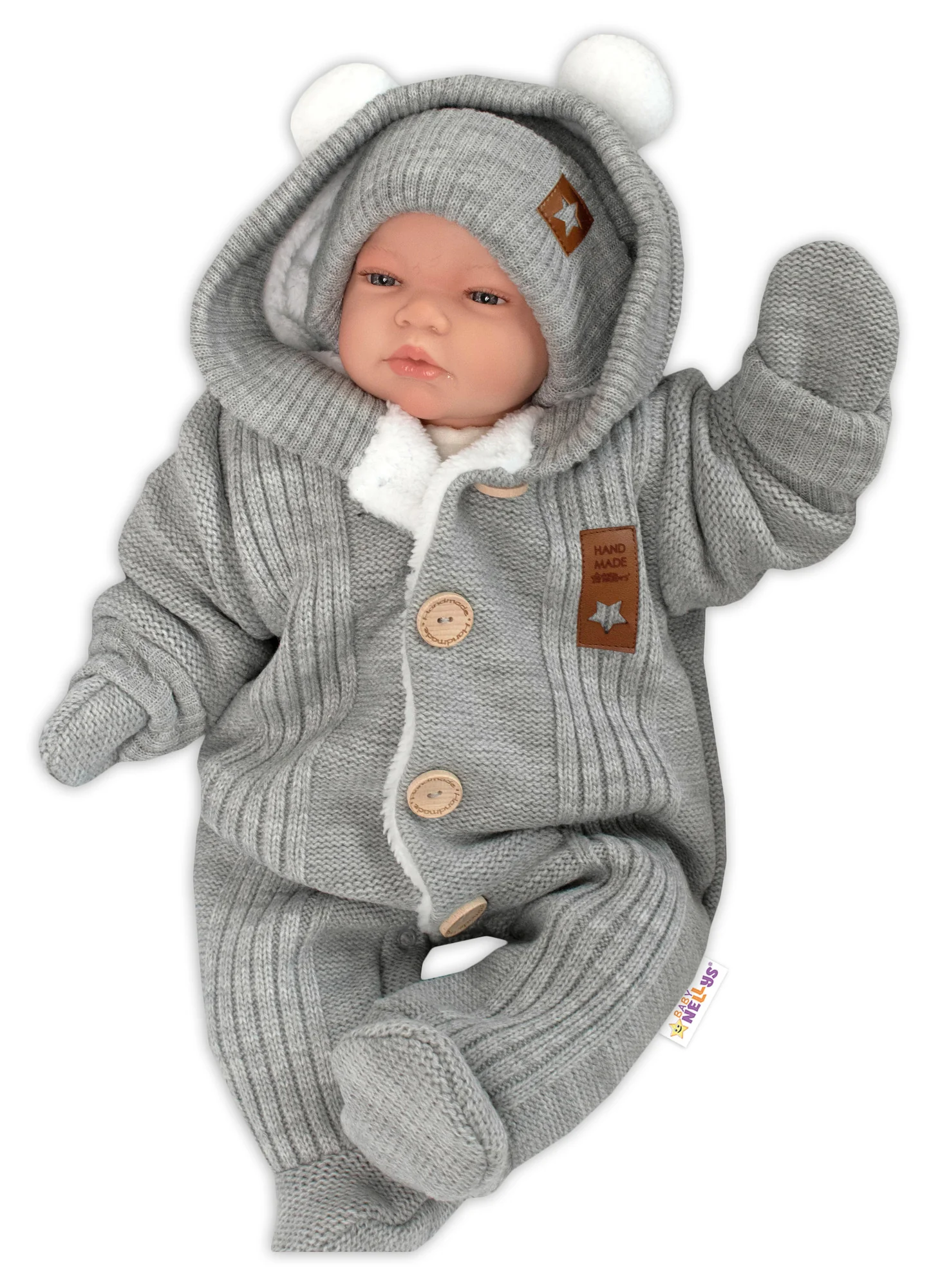 Baby Nellys Pletená kombinéza/overal LUX STAR s kožúškom - dvojvrstvová, šedá, veľ. 68