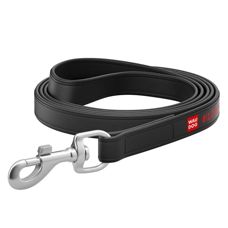 Ploché kožené vodítko s nápisom I LOVE MY DOG dog čierne 122cm, šírka: 18 mm