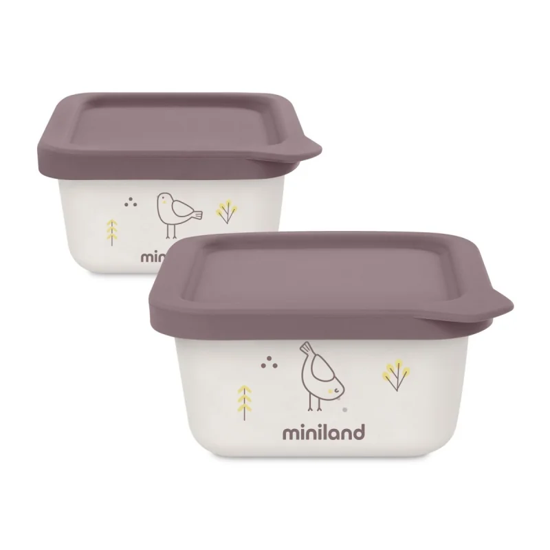 Miniland ECO-friendly hermetické nádoby na detské jedlo 2x400 ml Vtáčik