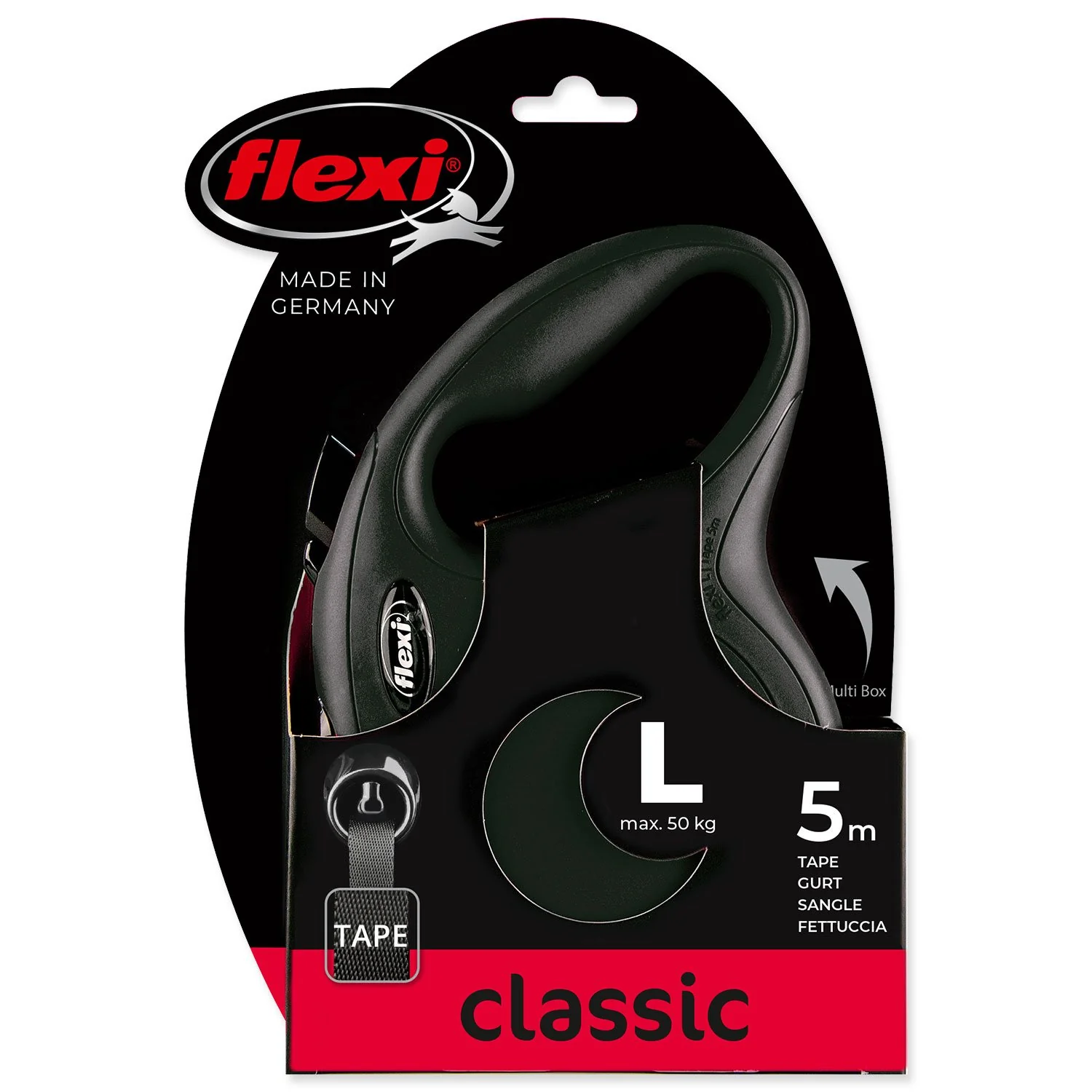 flexi New Classic popruh L 5m čierne do 50kg