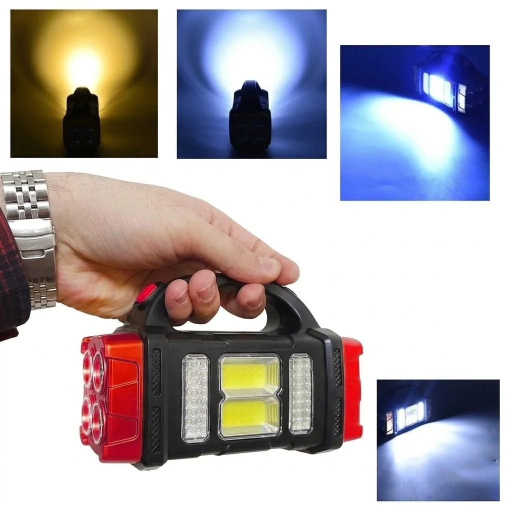 Solárna LED kempingová baterka s powerbankou, červená/čierna