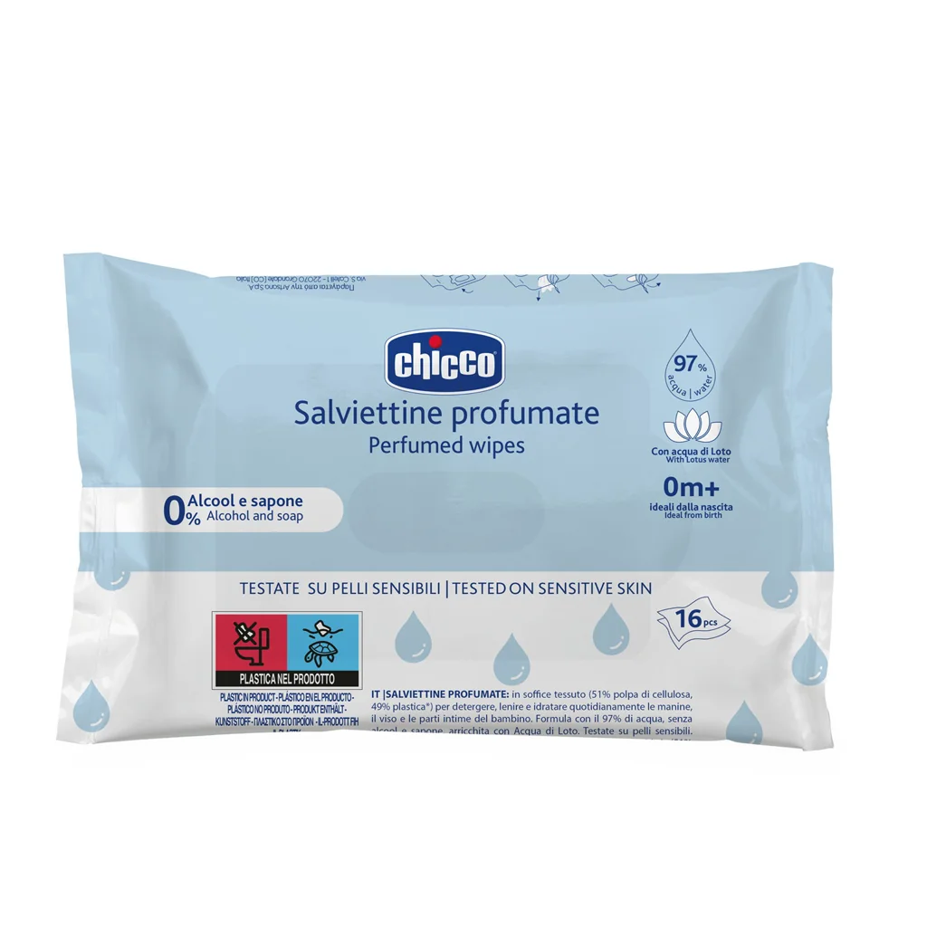 CHICCO Detské vlhčené utierky jemne parfumované do kabelky 1×16 ks, vlhčené utierky