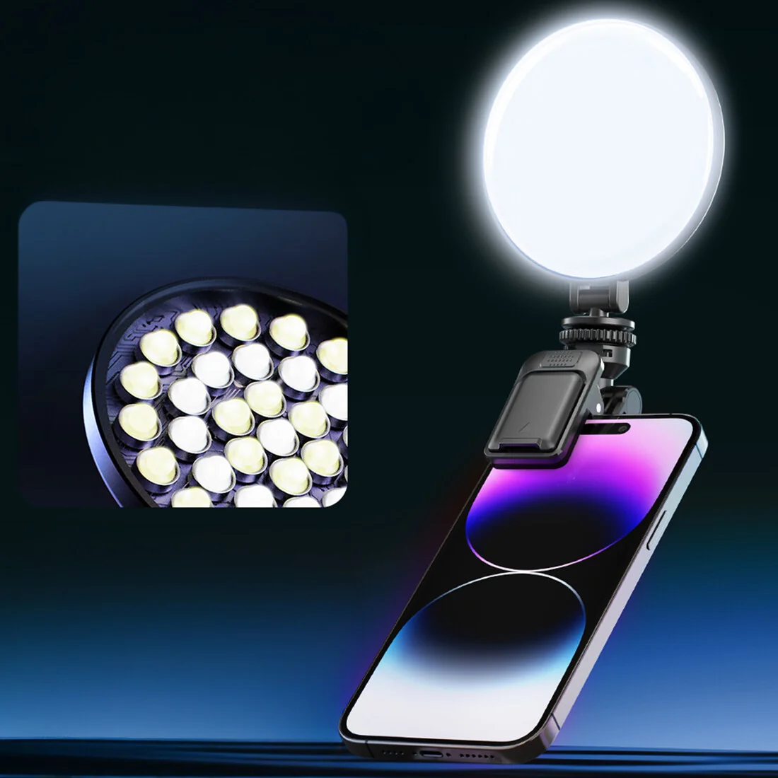 Blavec Aura Mini Selfie kruhové LED svetlo s klipom, čierne