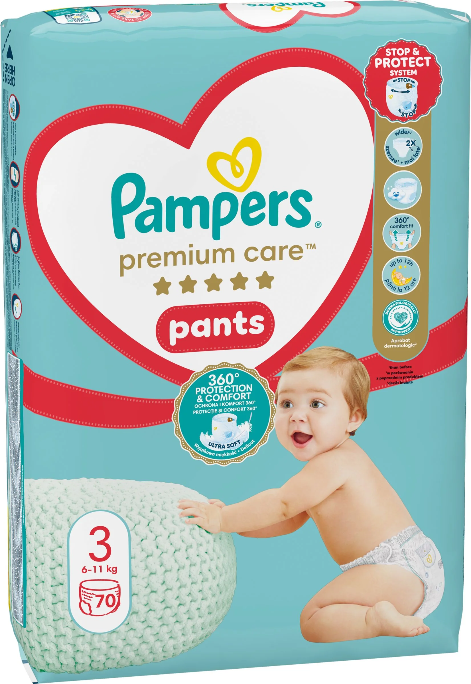 Pampers Premium Care plienkové nohavičky veľkosť 3, 70 ks, 6kg-11kg 1×70 ks, plienkové nohavičky