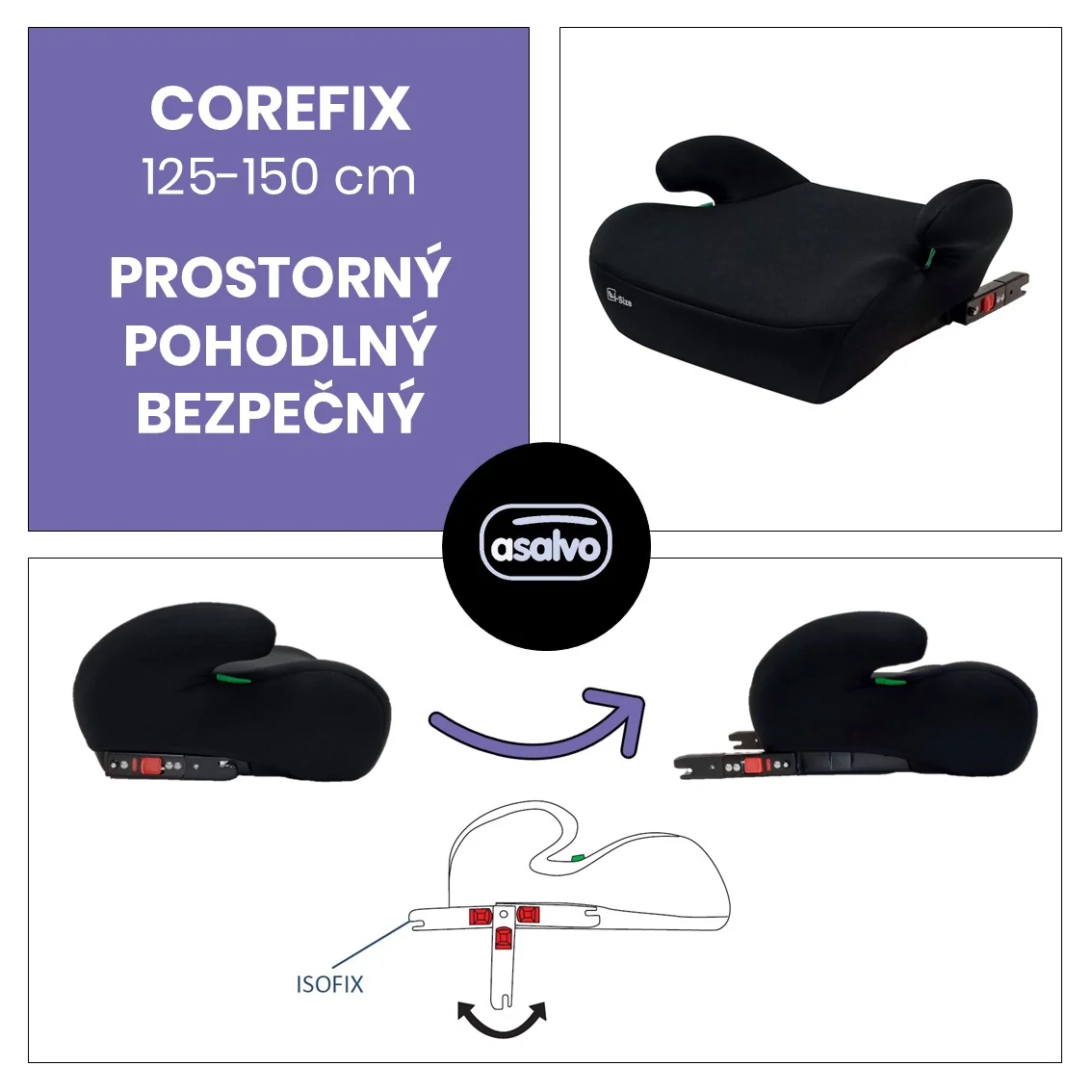 Asalvo CoreFix podsedák i-Size 125–150 cm sivý