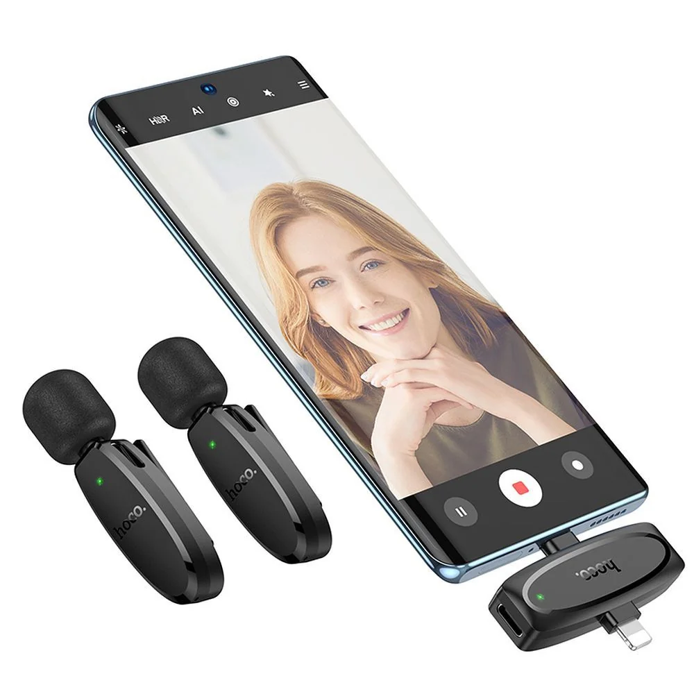 Hoco L15 bezdrôtový lavalier mikrofón Lightning / USB-C 2ks, čierny