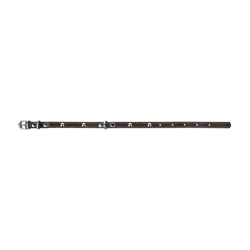 Kožený obojok s kovovou dekoráciou čierny, Obvod krku: 38-50 cm, šírka: 25 mm
