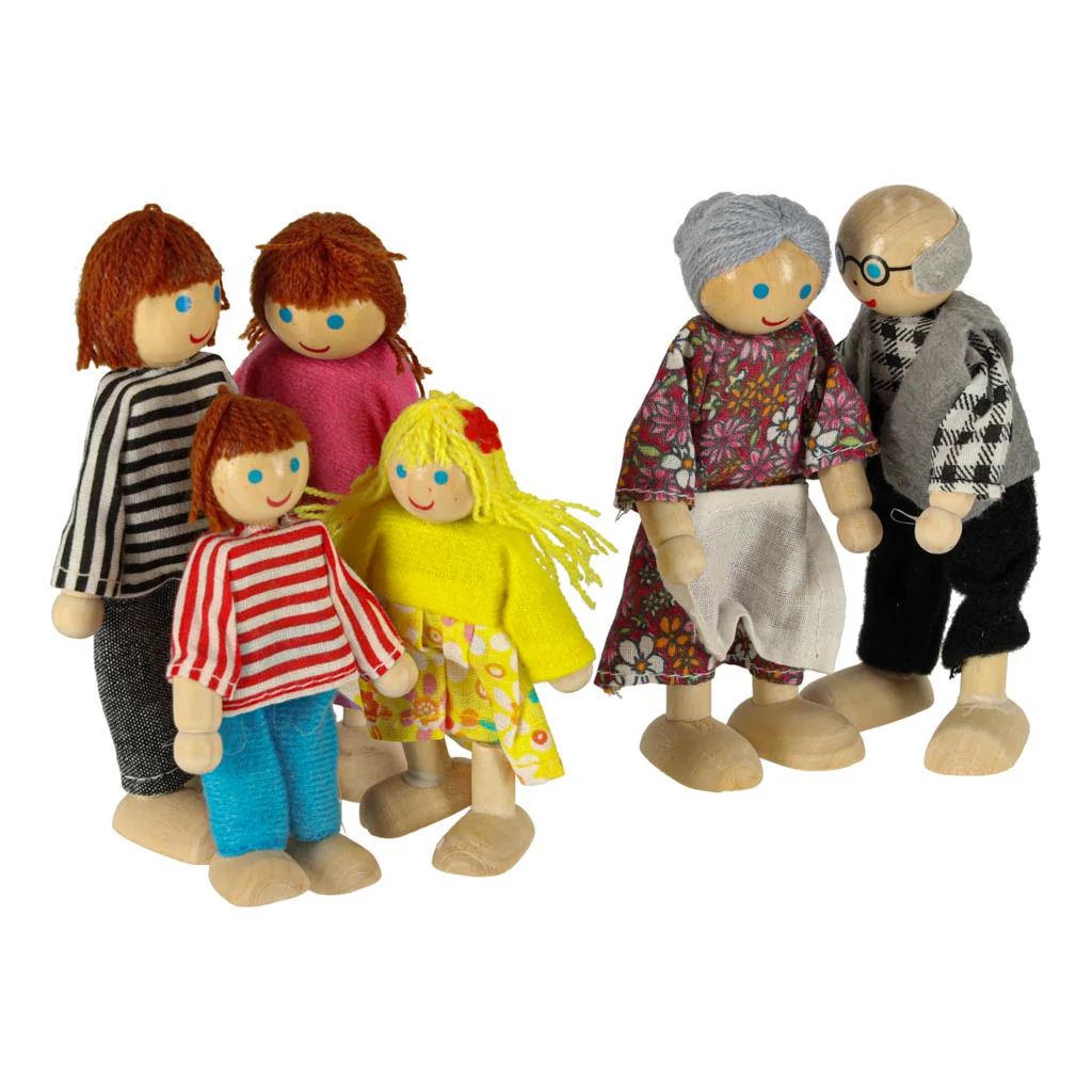 Drevený set bábik – rodina 6 dielikov, 9 – 11,5 cm