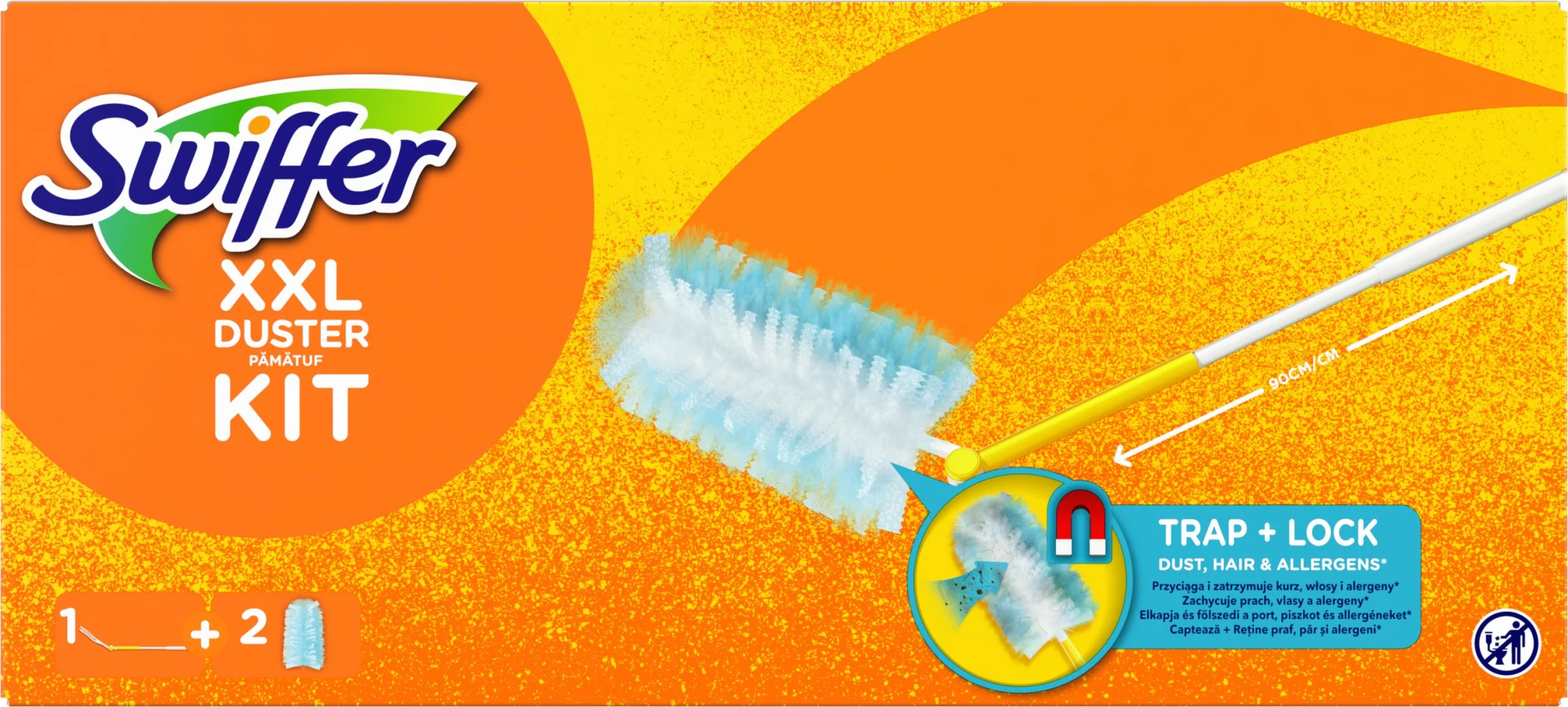 Swiffer Trap & Lock Súprava XXL Prachovky (1 Rukoväť + 2 Náhradných Prachoviek) 1×1 ks, súprava na utieranie prachu