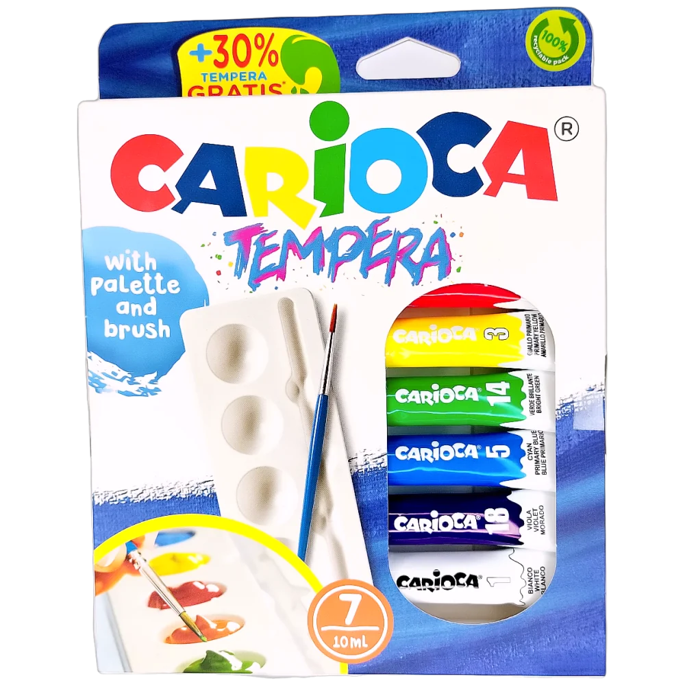 Vodové farby 24 ks-CARIOCA + Temperové farby Carioca 10 ml 7 ks + paleta + štetec zdarma-CARIOCA