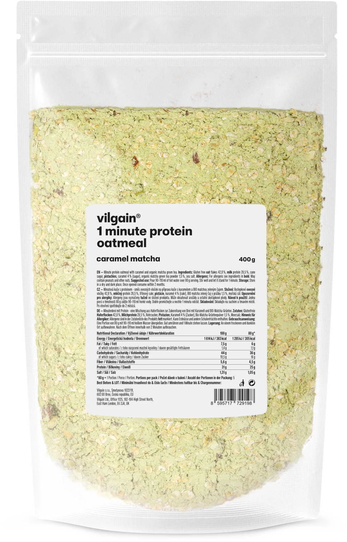 Vilgain Minútová proteínová kaša karamel a matcha 400 g 400 g