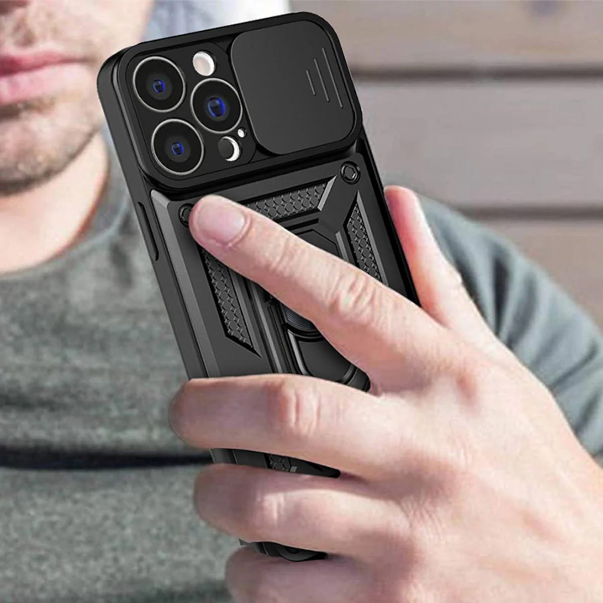 MG Hybrid Armor Camshield kryt na iPhone 14 Pro Max, čierny