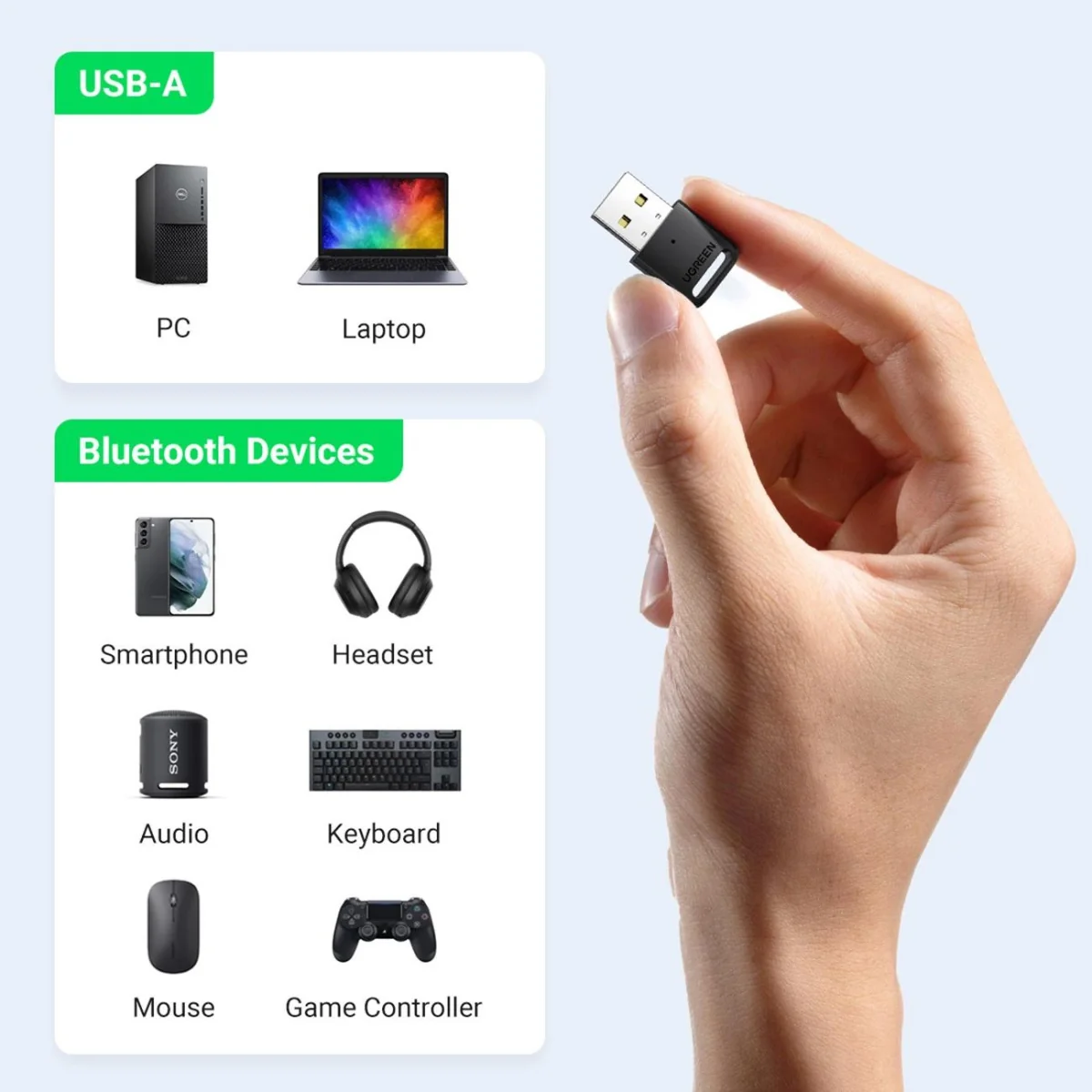 Ugreen CM390 5.0 USB Bluetooth adaptér, čierny