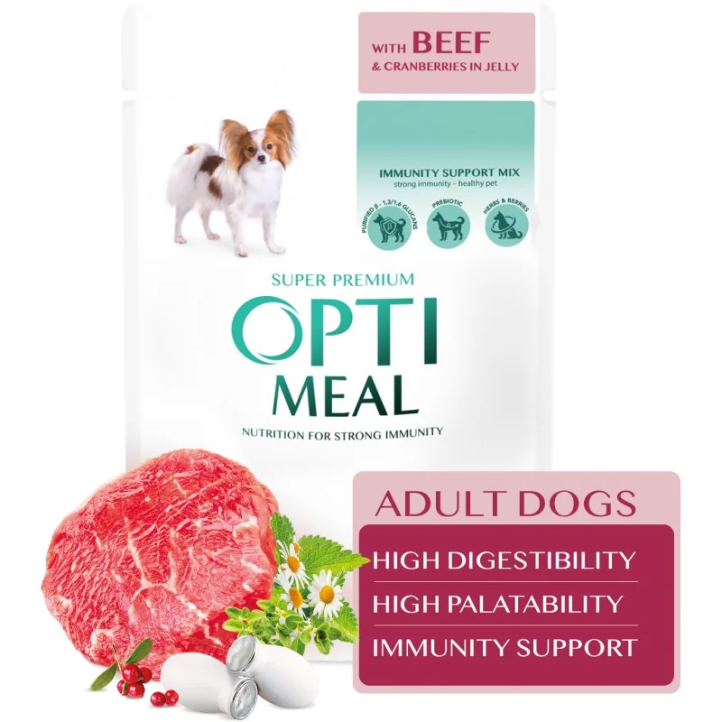 OPTIMEAL™. Supeperpremium pre dospelých psov s hovädzím mäsom a brusnicami v želé 100 g (9626)