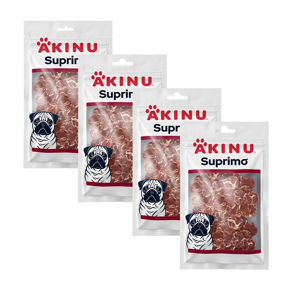Akinu SUPRIMO Kačica s treskou mini steaky pre psov 75 g MTP 4 ks