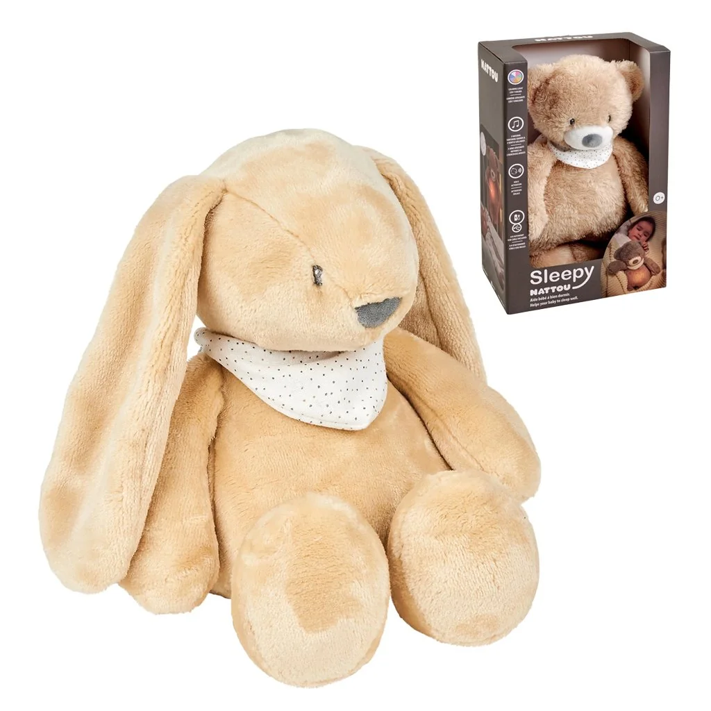 Uspávačik plyšový hudobný so svetielkom a senzorom plaču 4v1 Sleepy Bunny Pale Brown 0m+