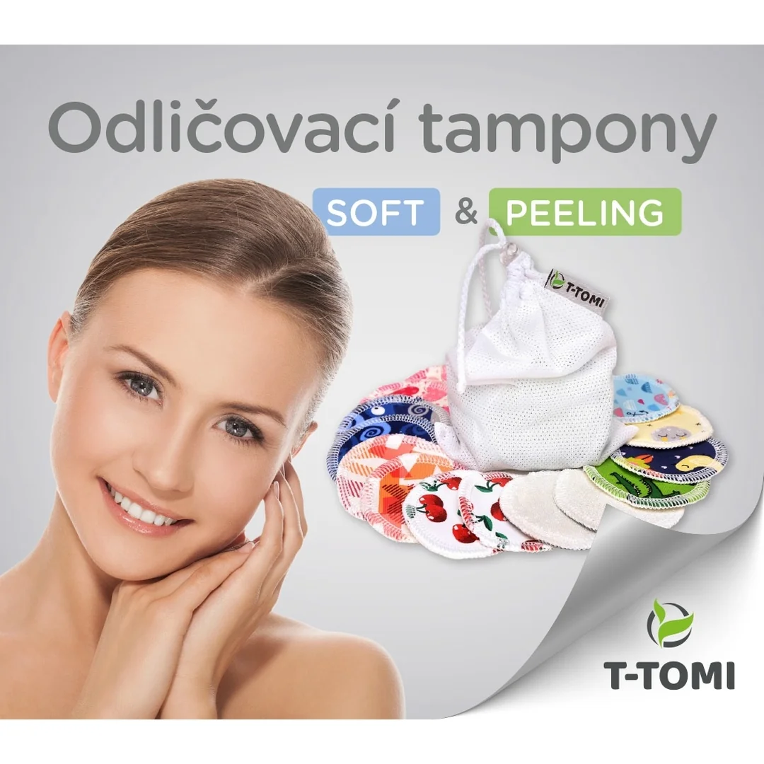 T-TOMI Exfoliačné tampóny, sada soft 2 týždne NATUR + vrecko na pranie