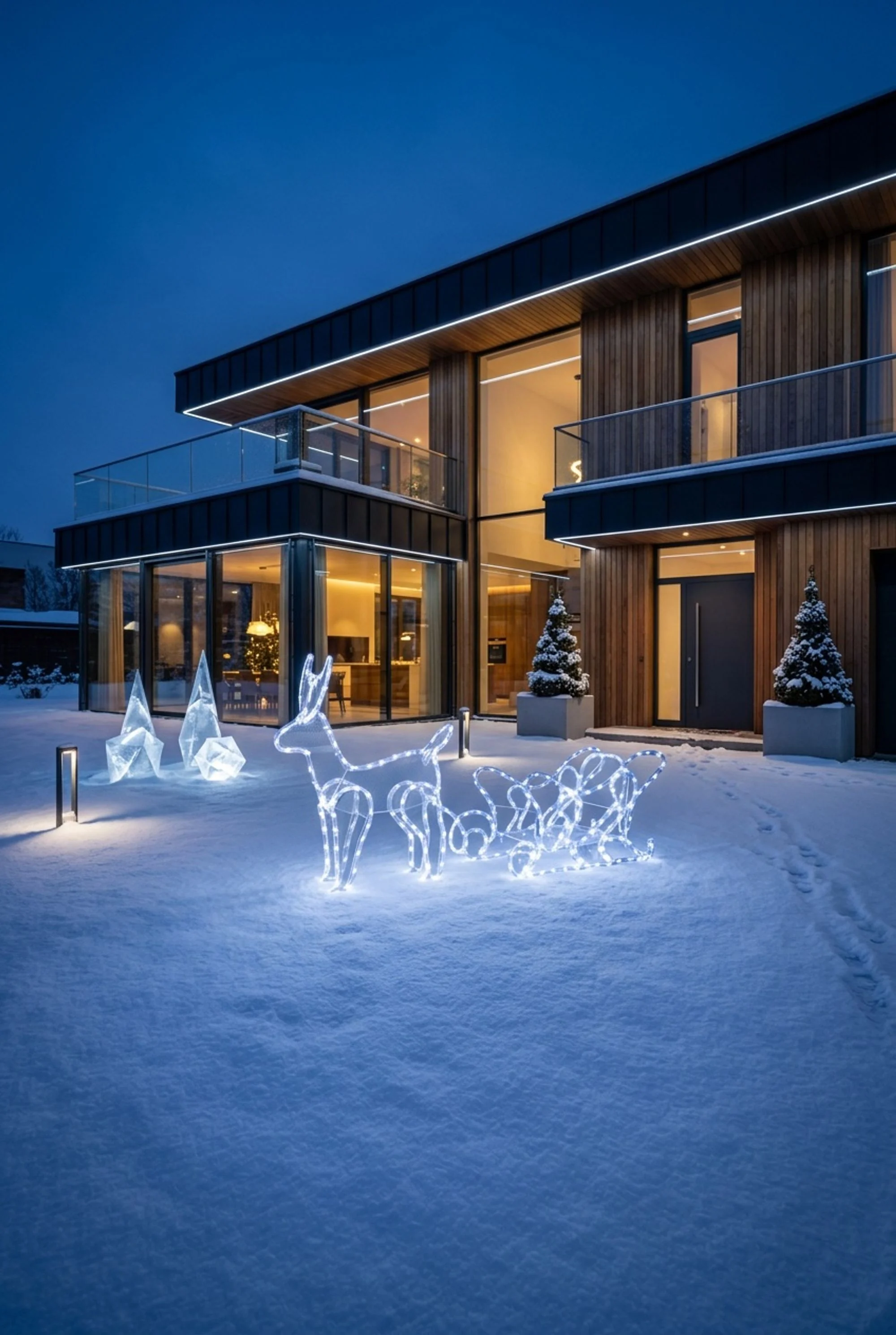 MagicHome vianočný LED sob so saňami, 1 ks 312 LED studená biela, 230 V/50 Hz, exteriér, 59x132x30 cm