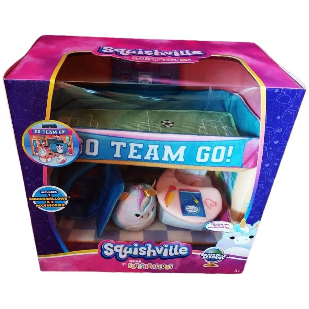 Sada hračiek Squishville SQM0325 Škola, super mäkká hracia súprava s 5 cm minifigúrkou a doplnkami-Squishville 